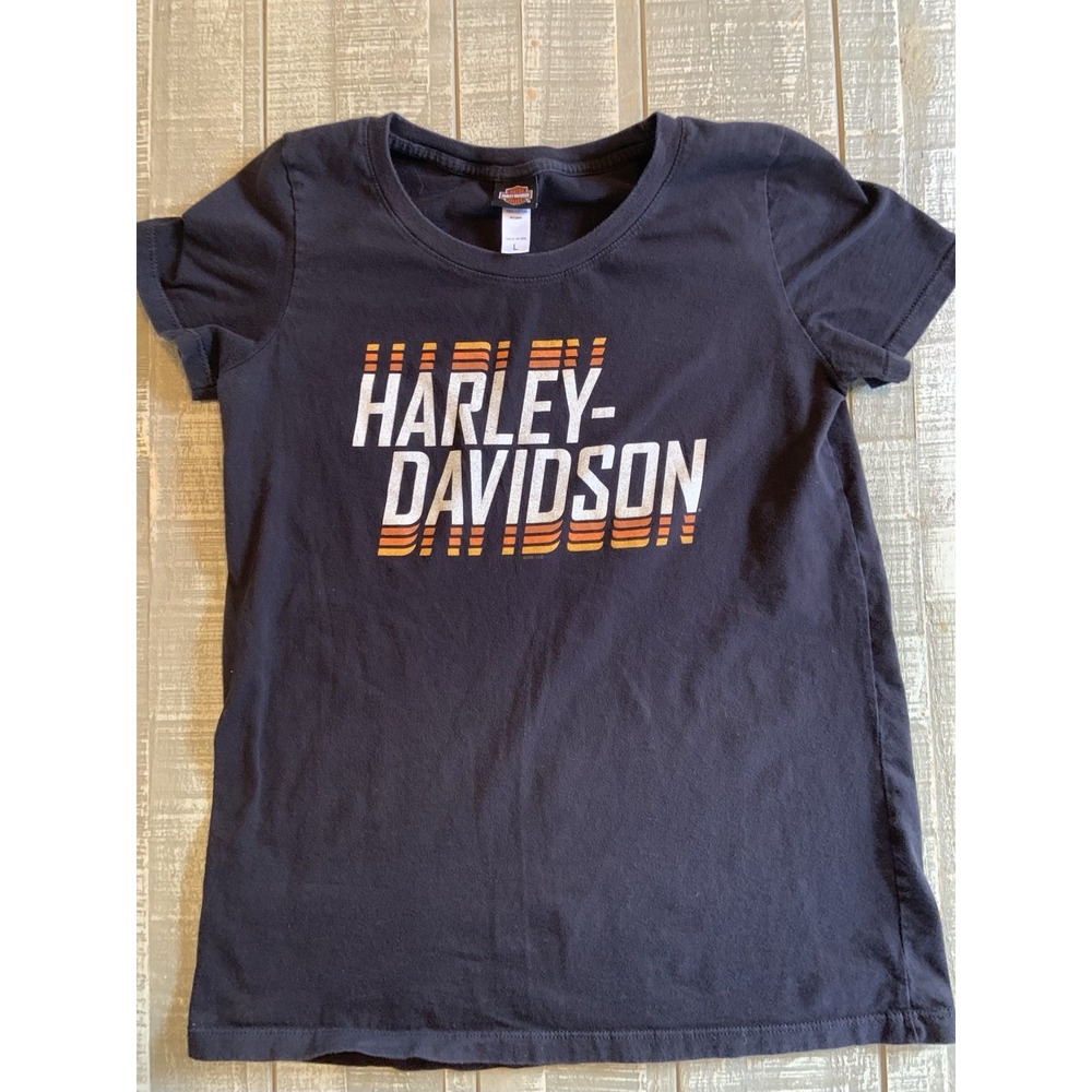 Harley-Davidson Black‎ Women's Graphic T-Shirt Size Large L Biker Kokomo Indiana